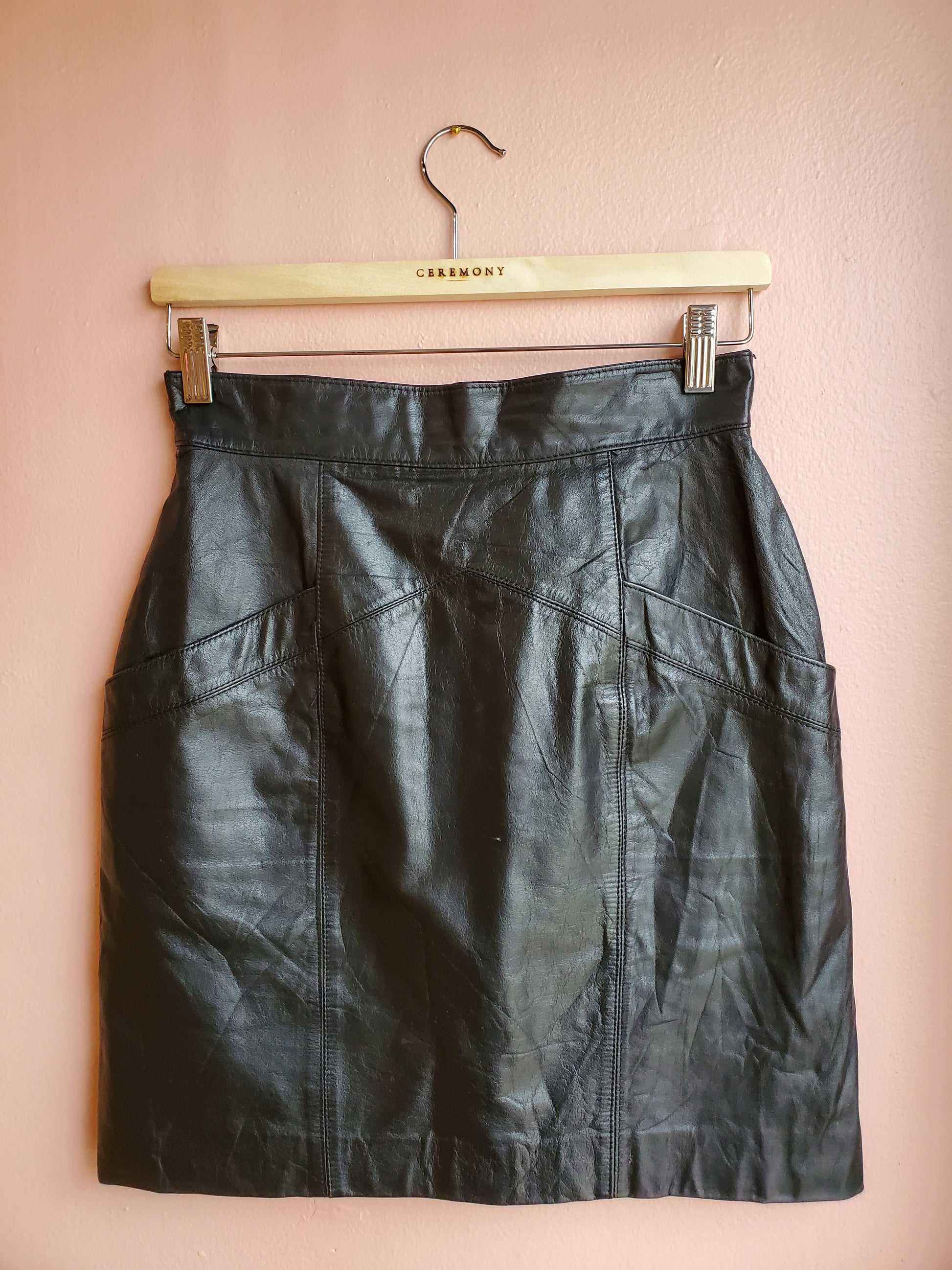 Toffs Black Leather Skirt / Size 6