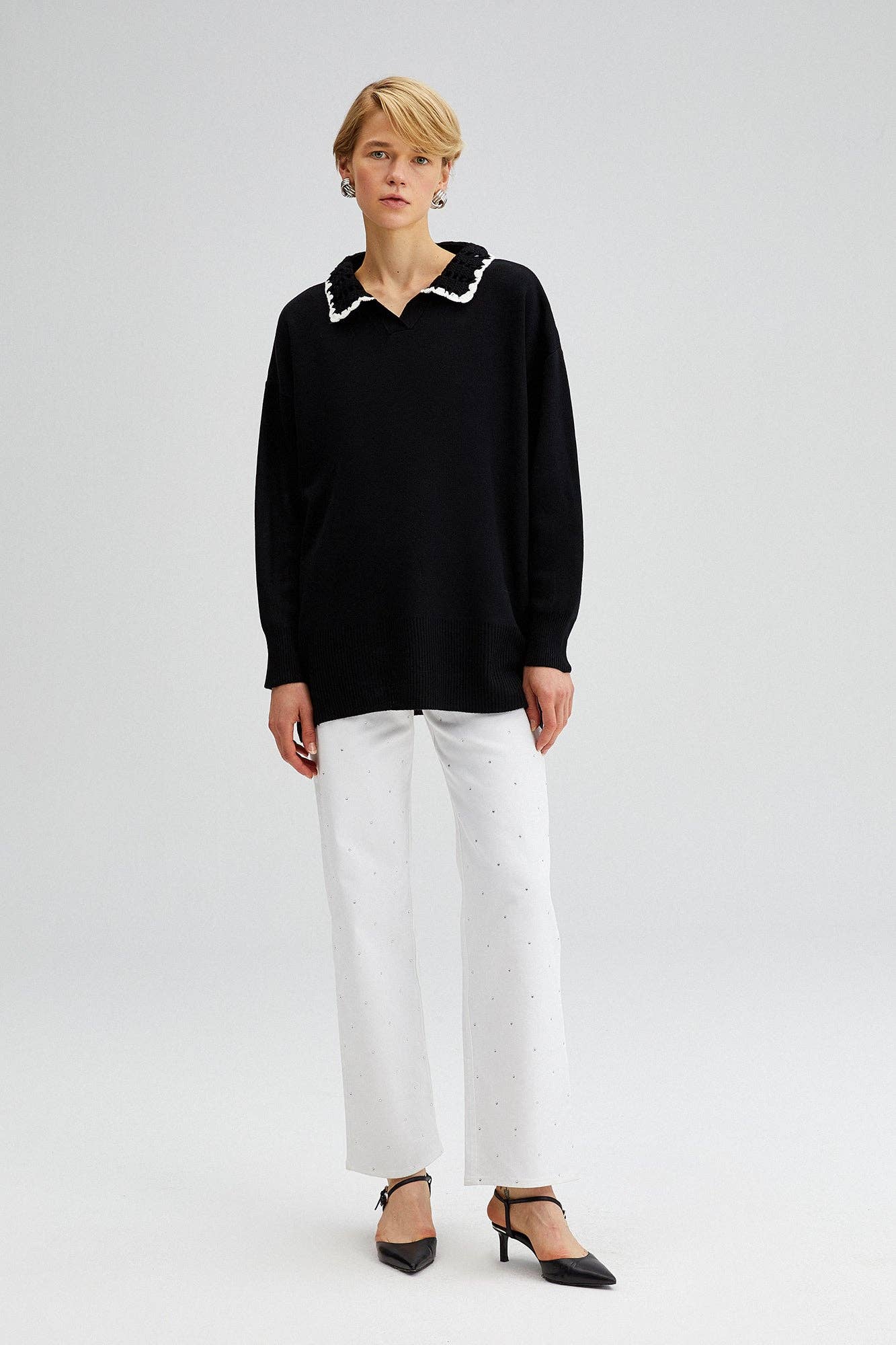 Lindsey Crocheted Collar Sweater