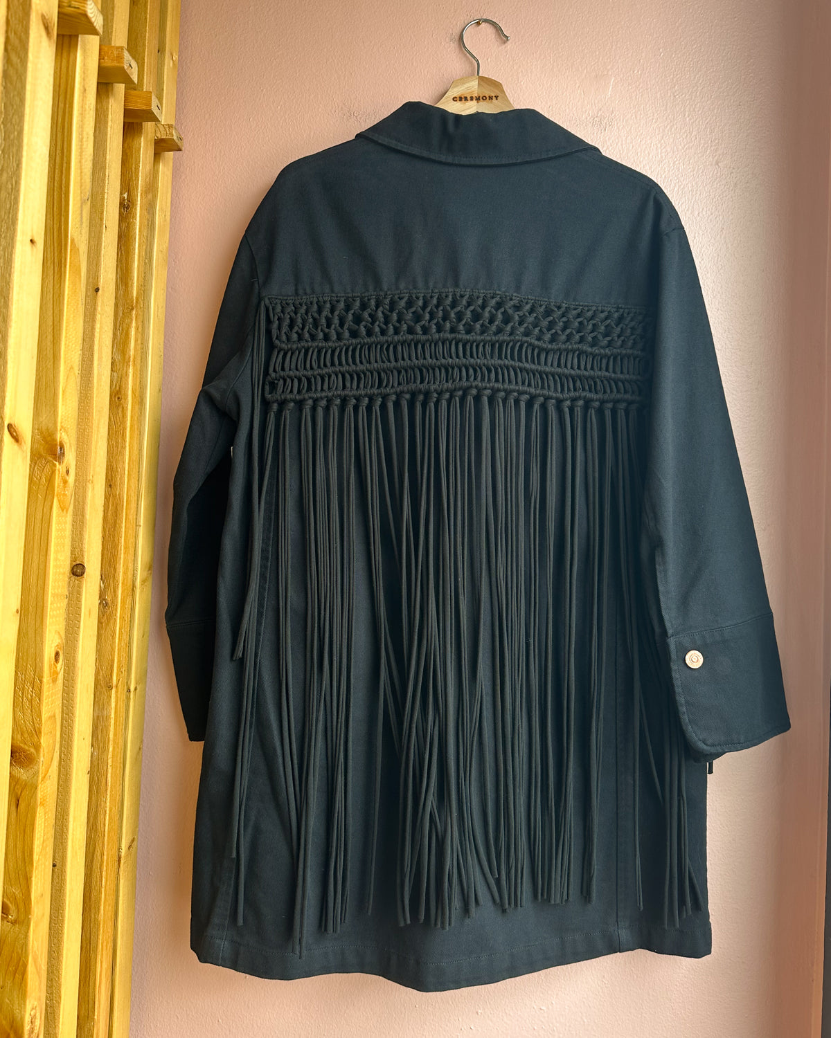 Macrame Detailed Denim Jacket in Black
