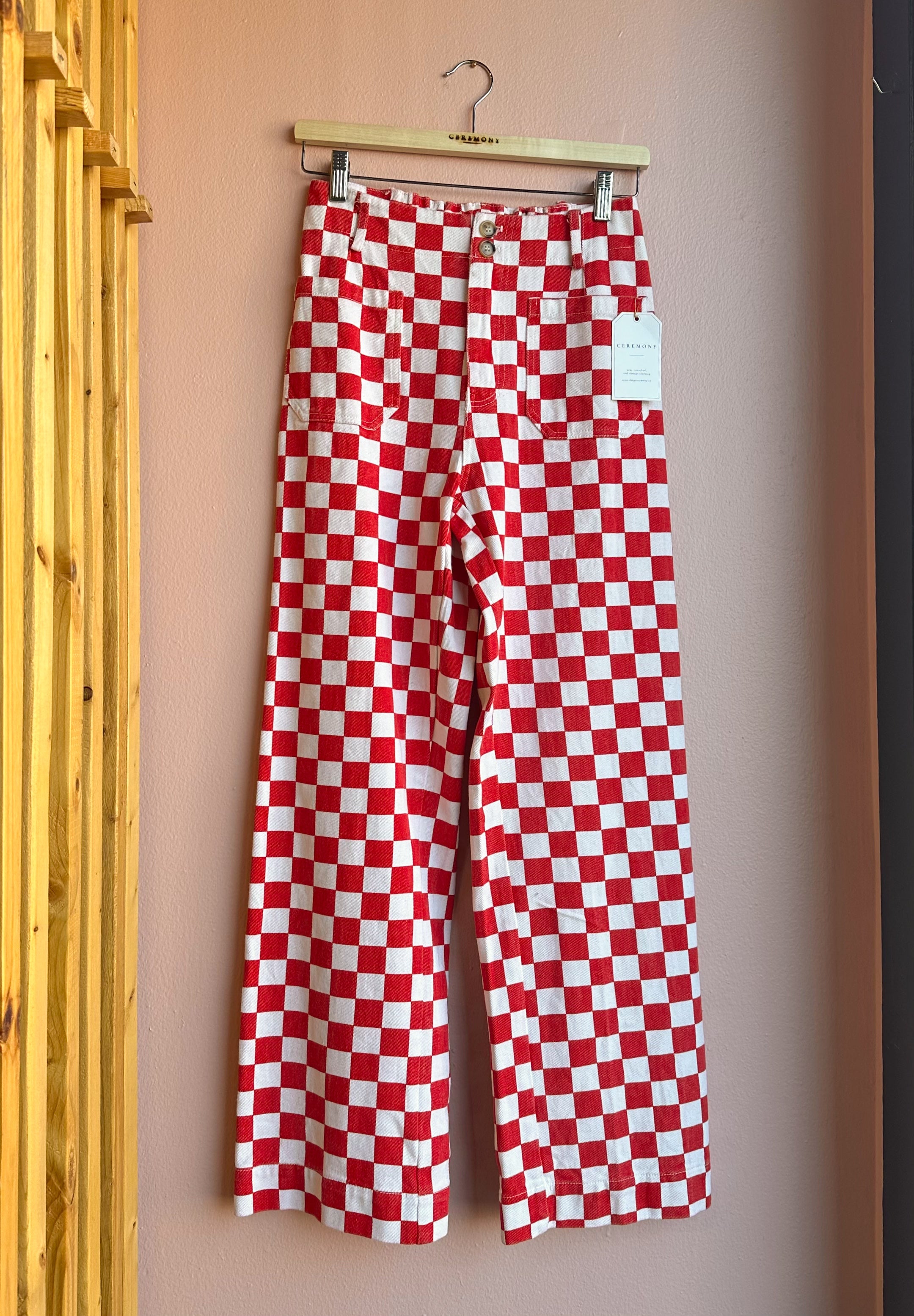 Becky Checkered Pants in Red