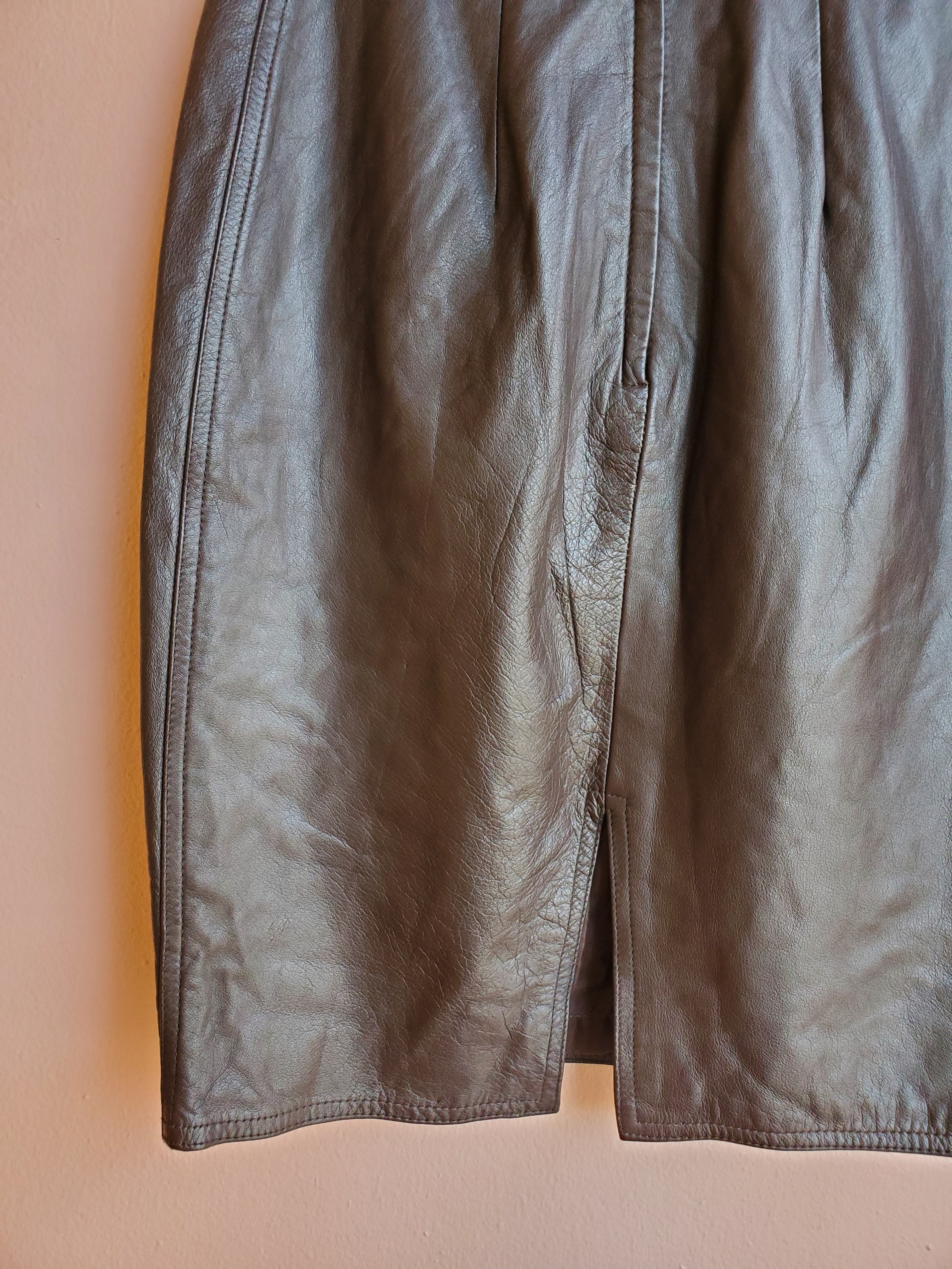 Winlit Umber Brown Leather Pencil Skirt / Size S