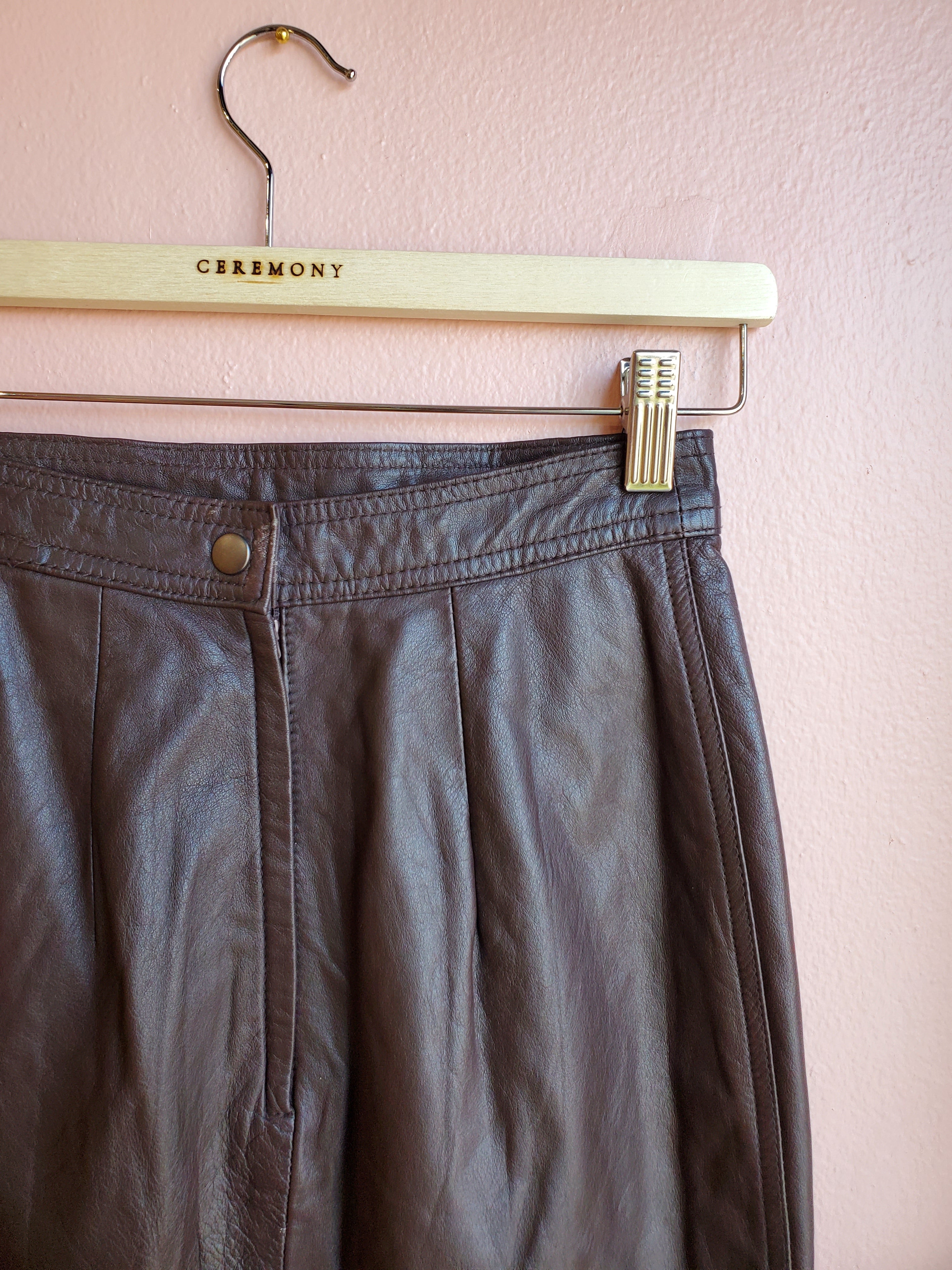 Winlit Umber Brown Leather Pencil Skirt / Size S