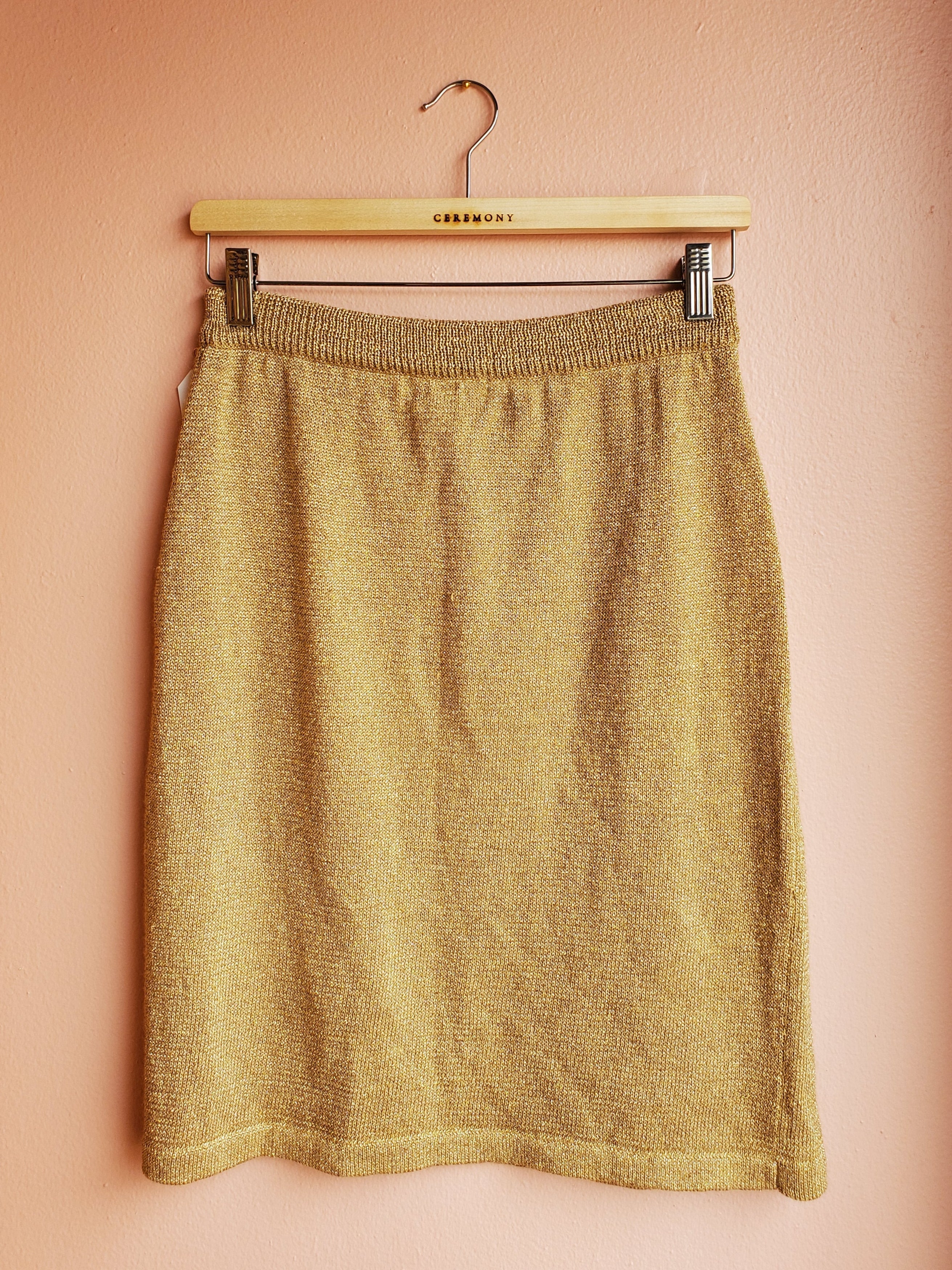 Destinee Gold Sparkle Knit Pencil Skirt / Size M
