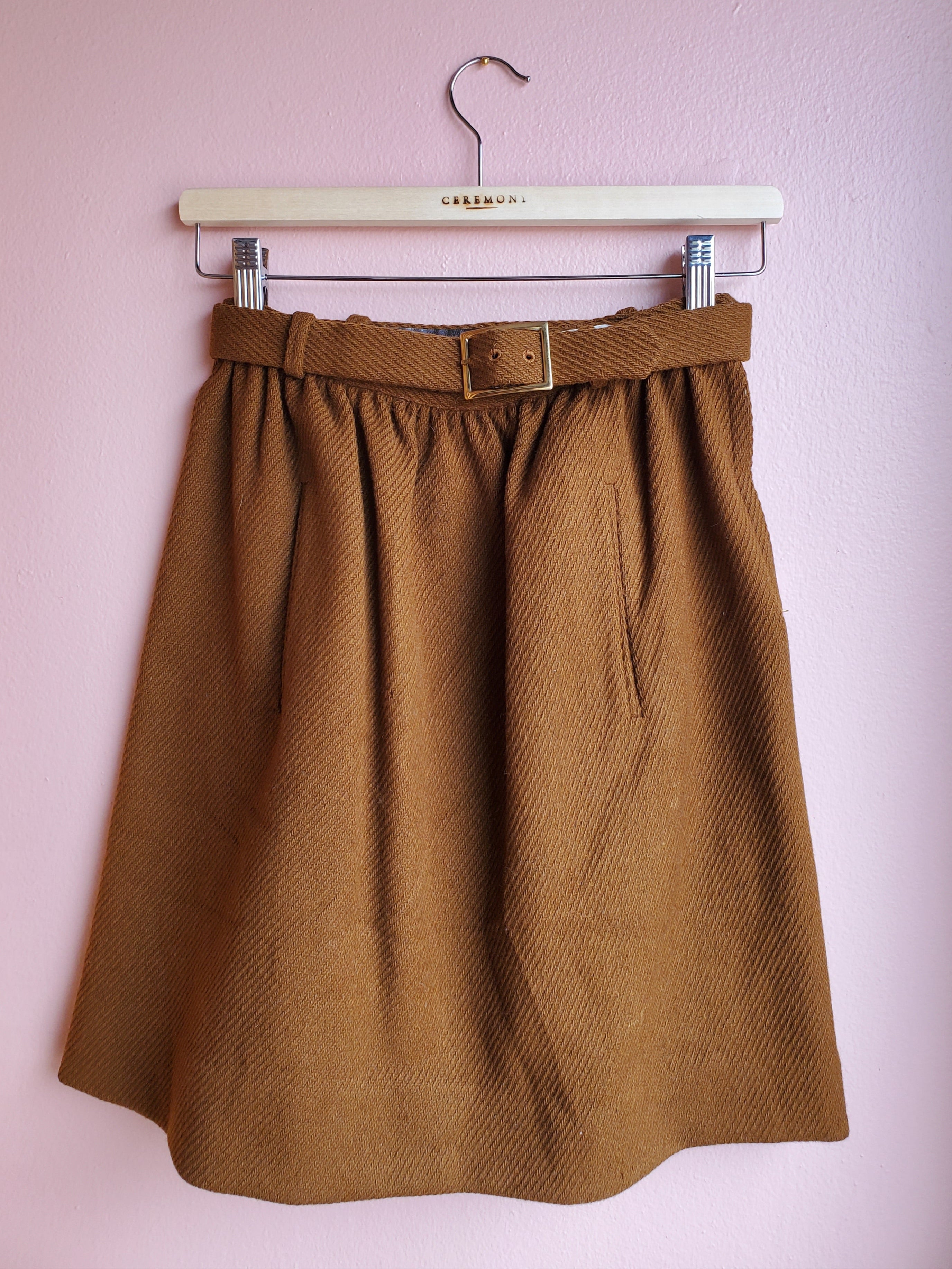 Bergdorf Goodman Caramel A-Line Wool Miniskirt