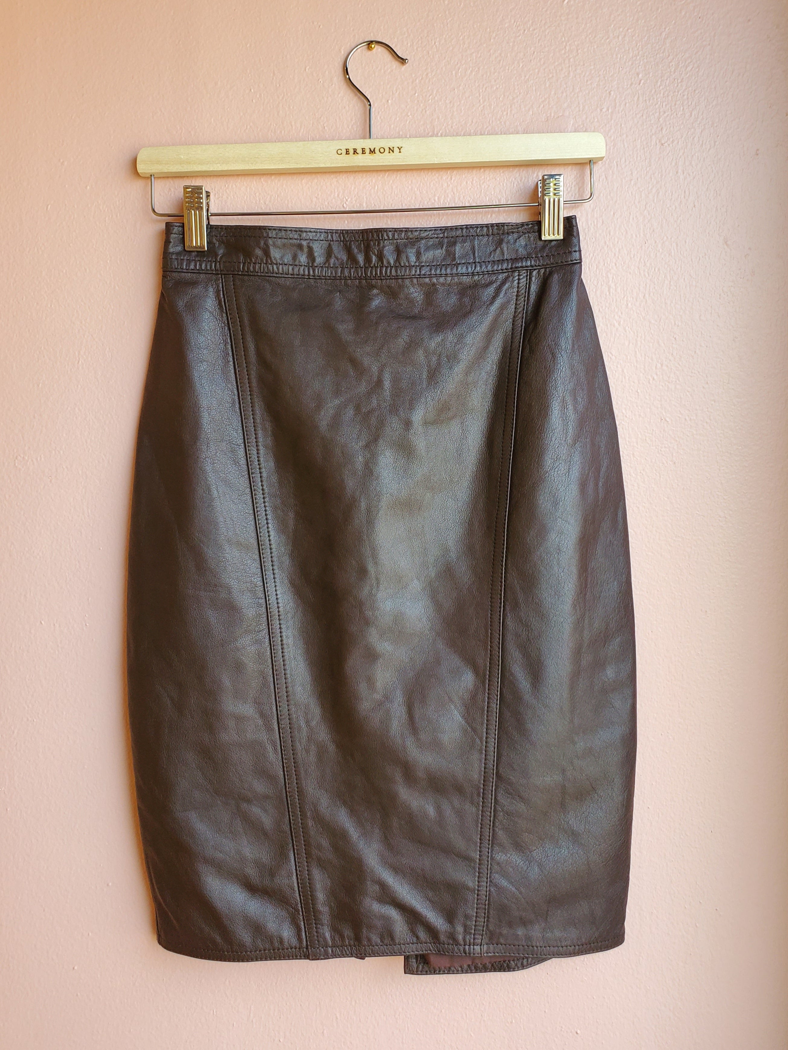 Winlit Umber Brown Leather Pencil Skirt / Size S