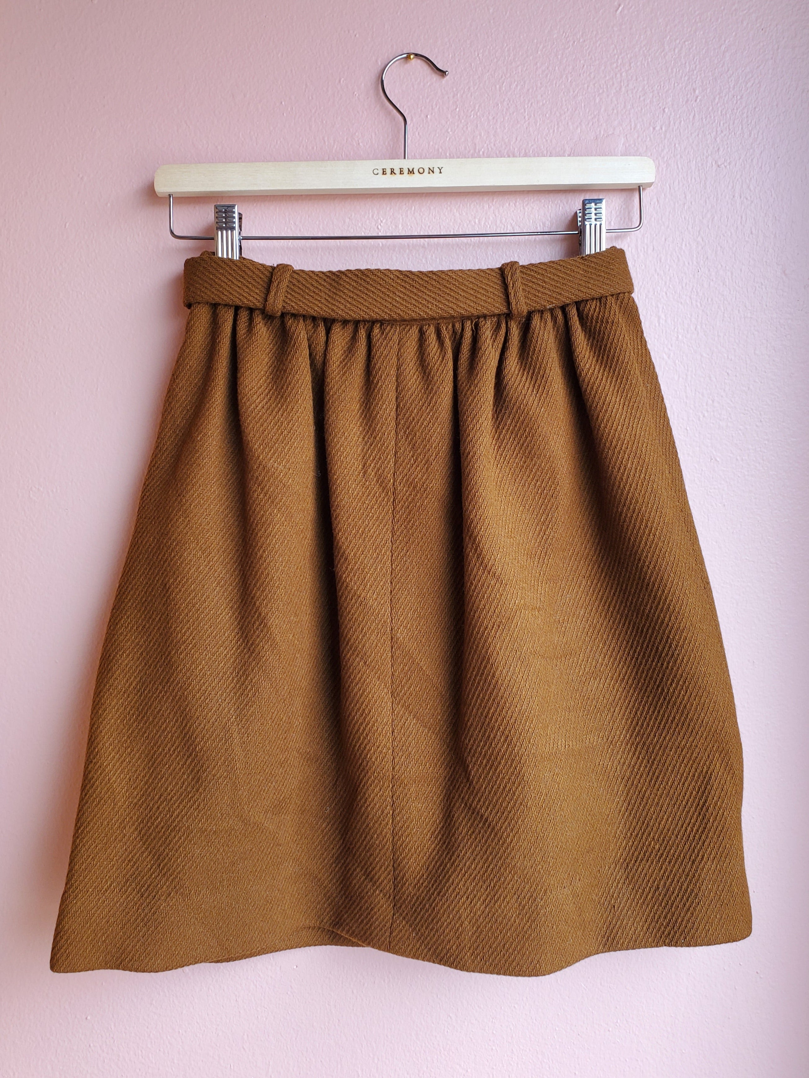 Bergdorf Goodman Caramel A-Line Wool Miniskirt
