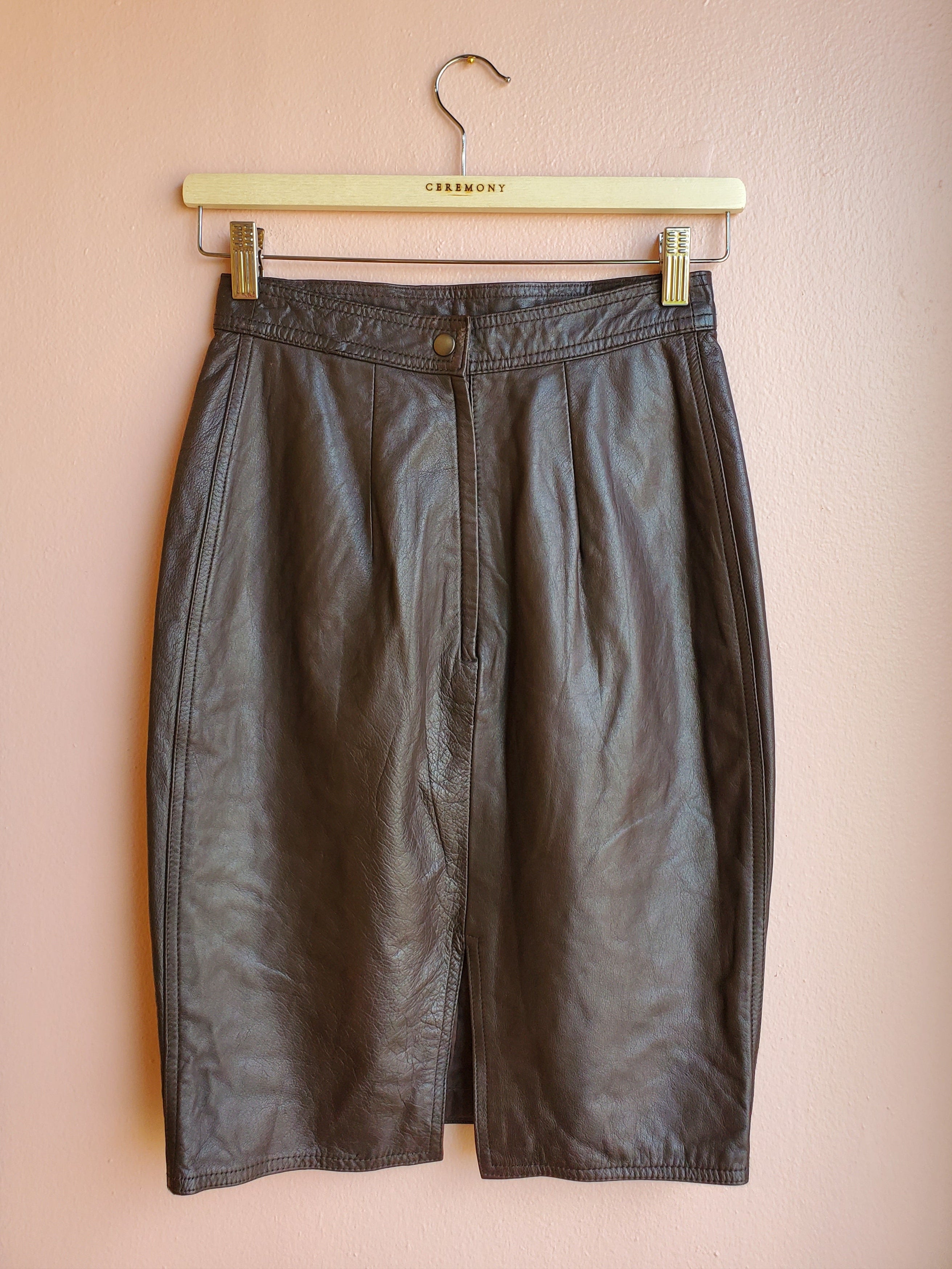Winlit Umber Brown Leather Pencil Skirt / Size S