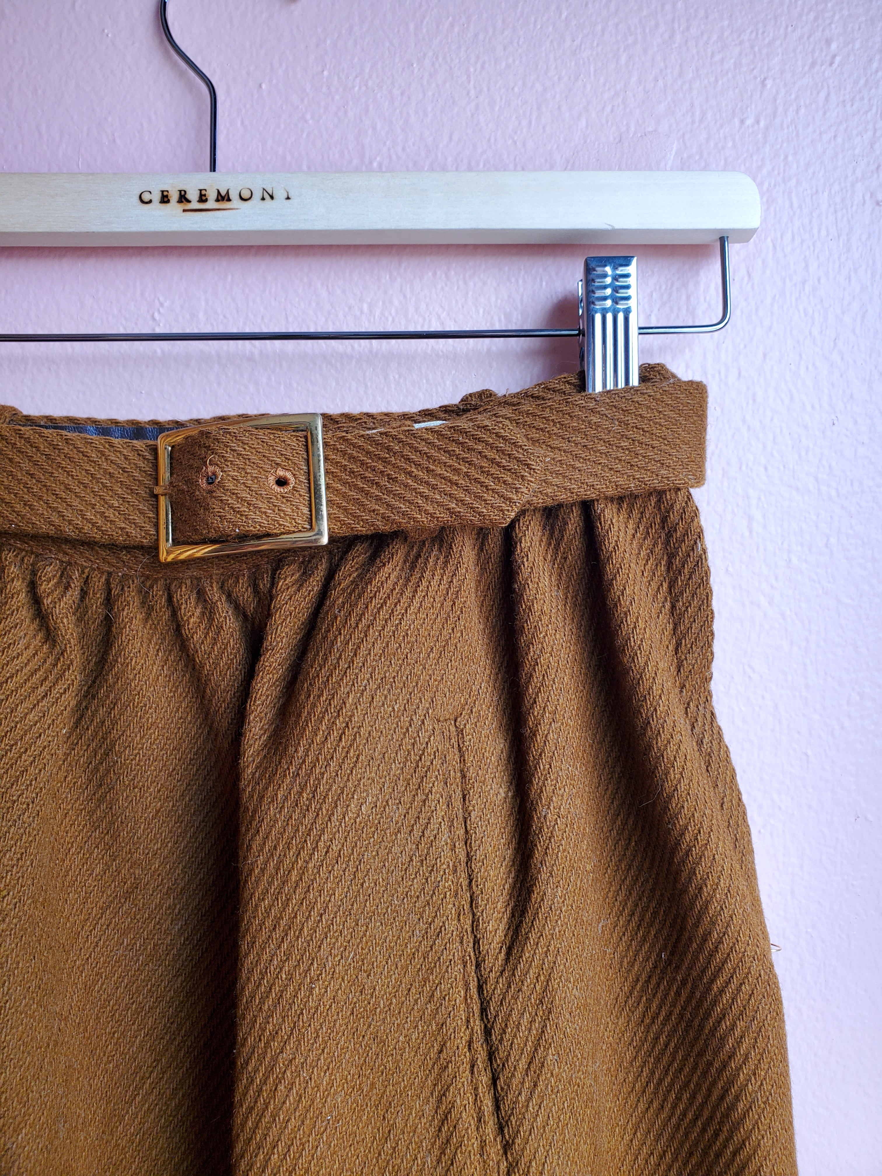 Bergdorf Goodman Caramel A-Line Wool Miniskirt
