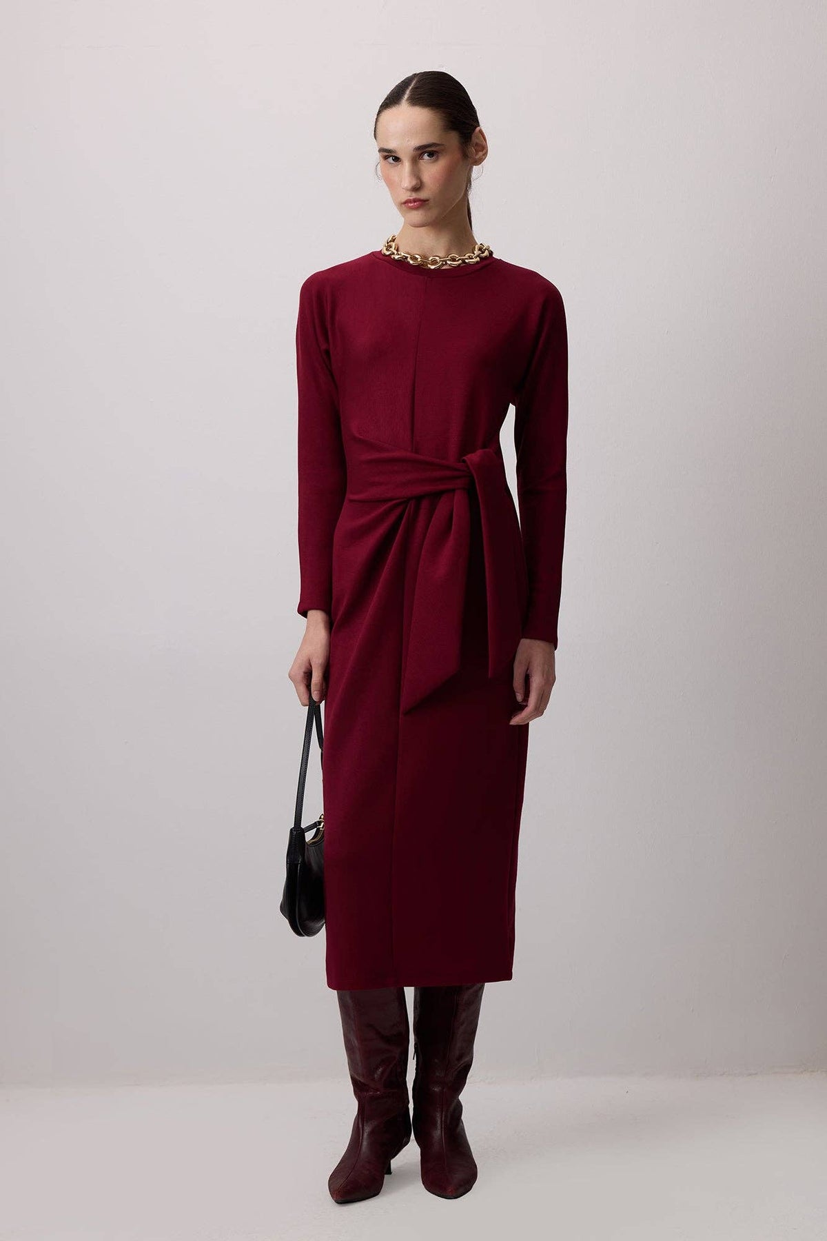 Marta Front Tie Midi Dress / Oxblood