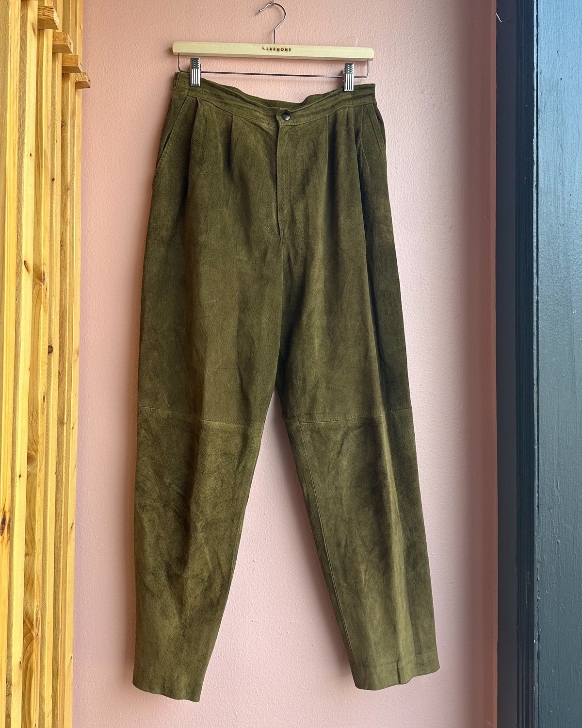 Olive Green Suede Pants
