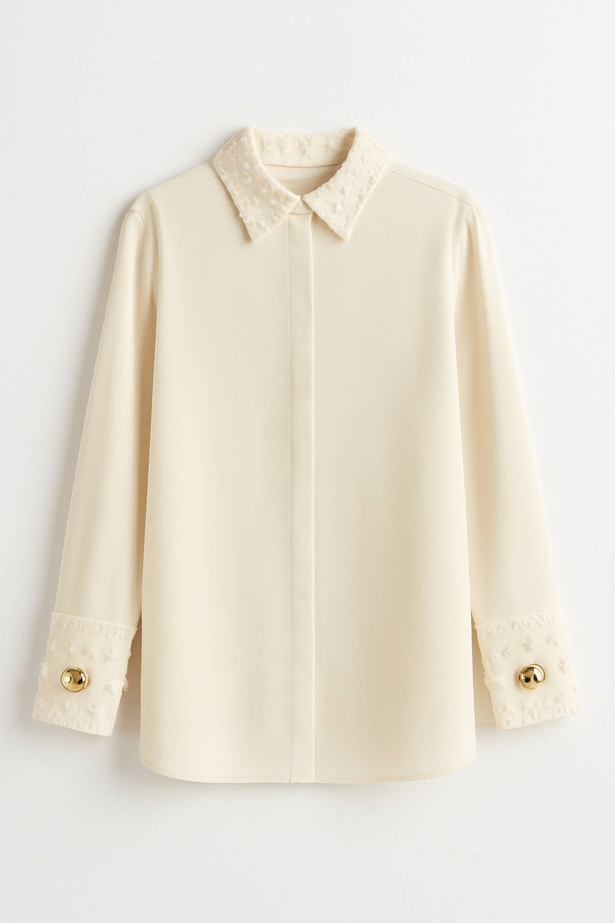 Embroidered Viscose Shirt With Flower Detailed Cuff
