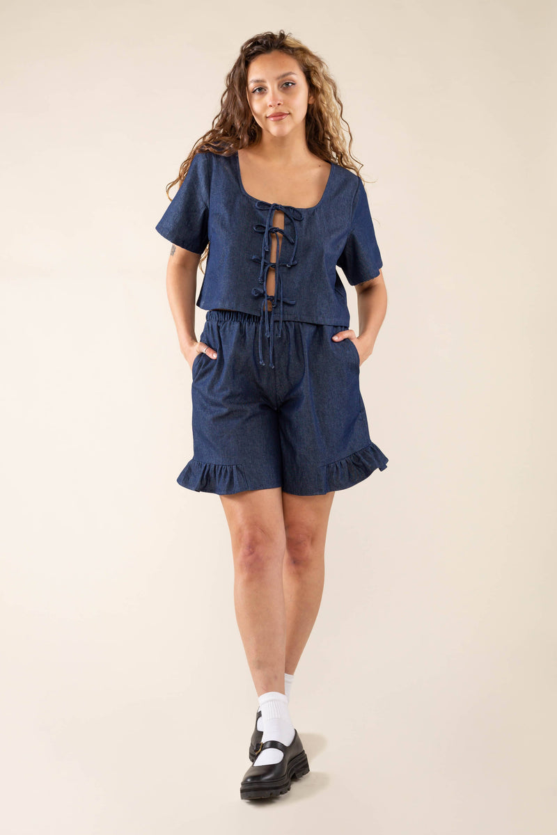 Denim Tie Short Sleeve - Plus Size