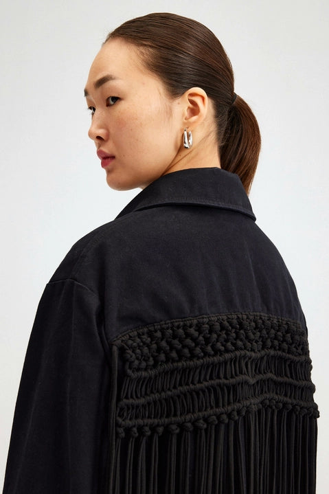 Macrame Detailed Denim Jacket in Black