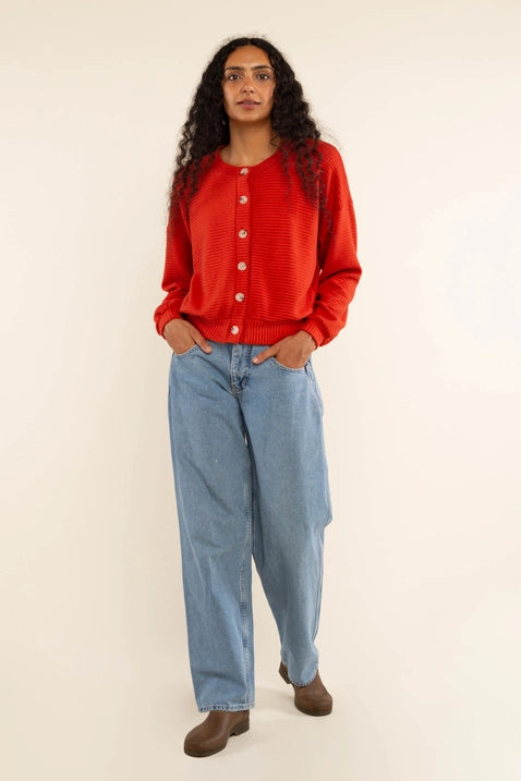 Jos Heavy Rib Cardigan in Tomato