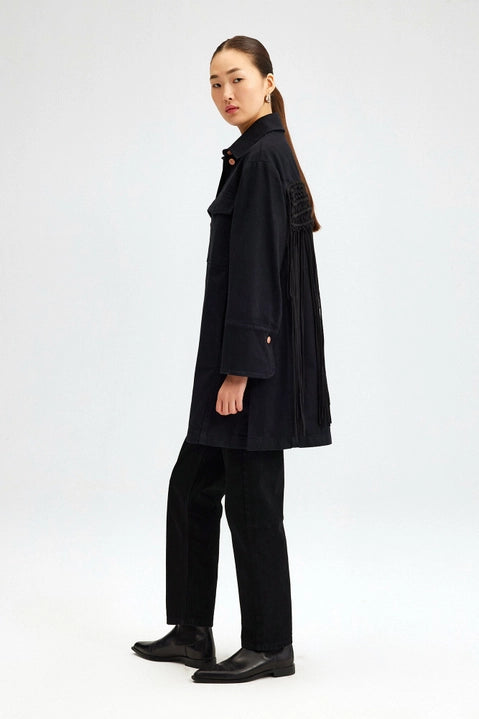 Macrame Detailed Denim Jacket in Black