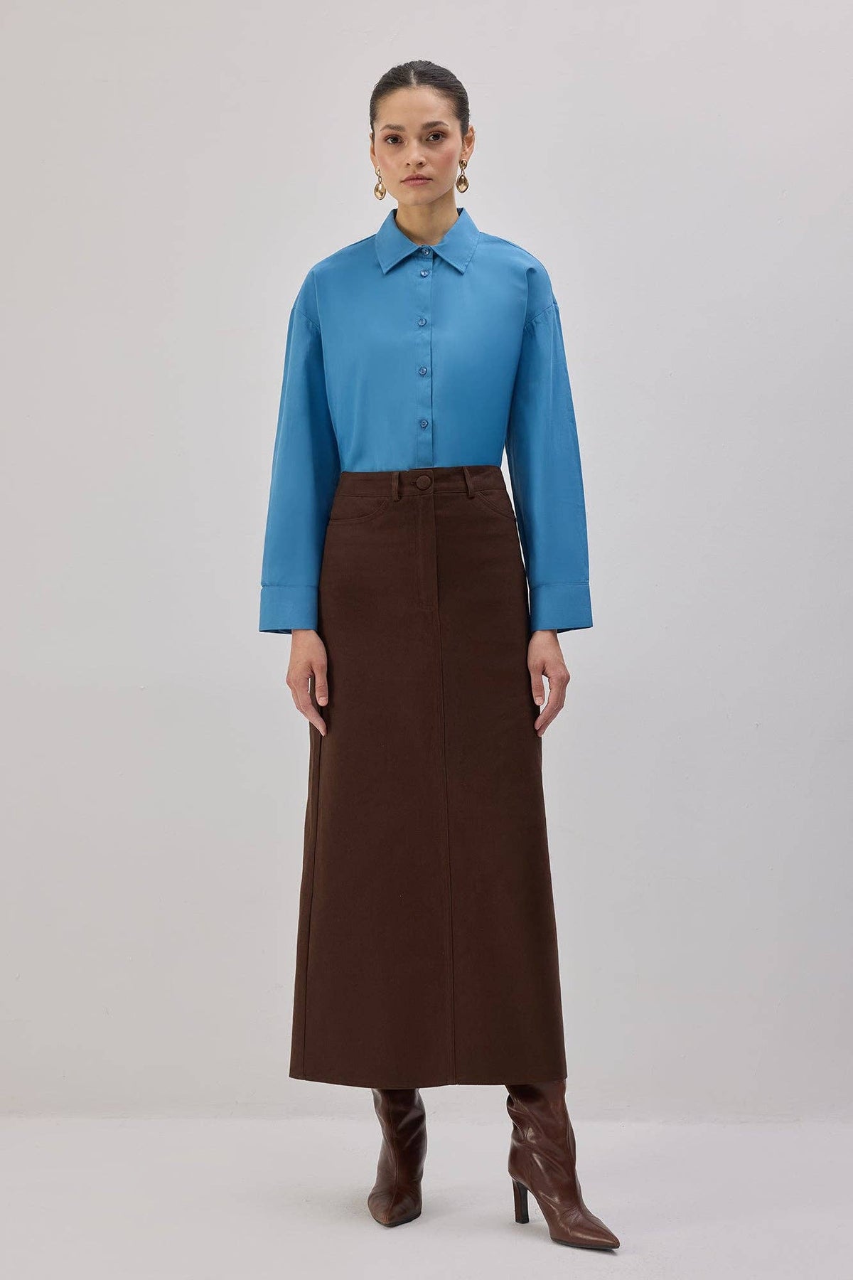 Aniko Cotton Pencil Skirt / Walnut