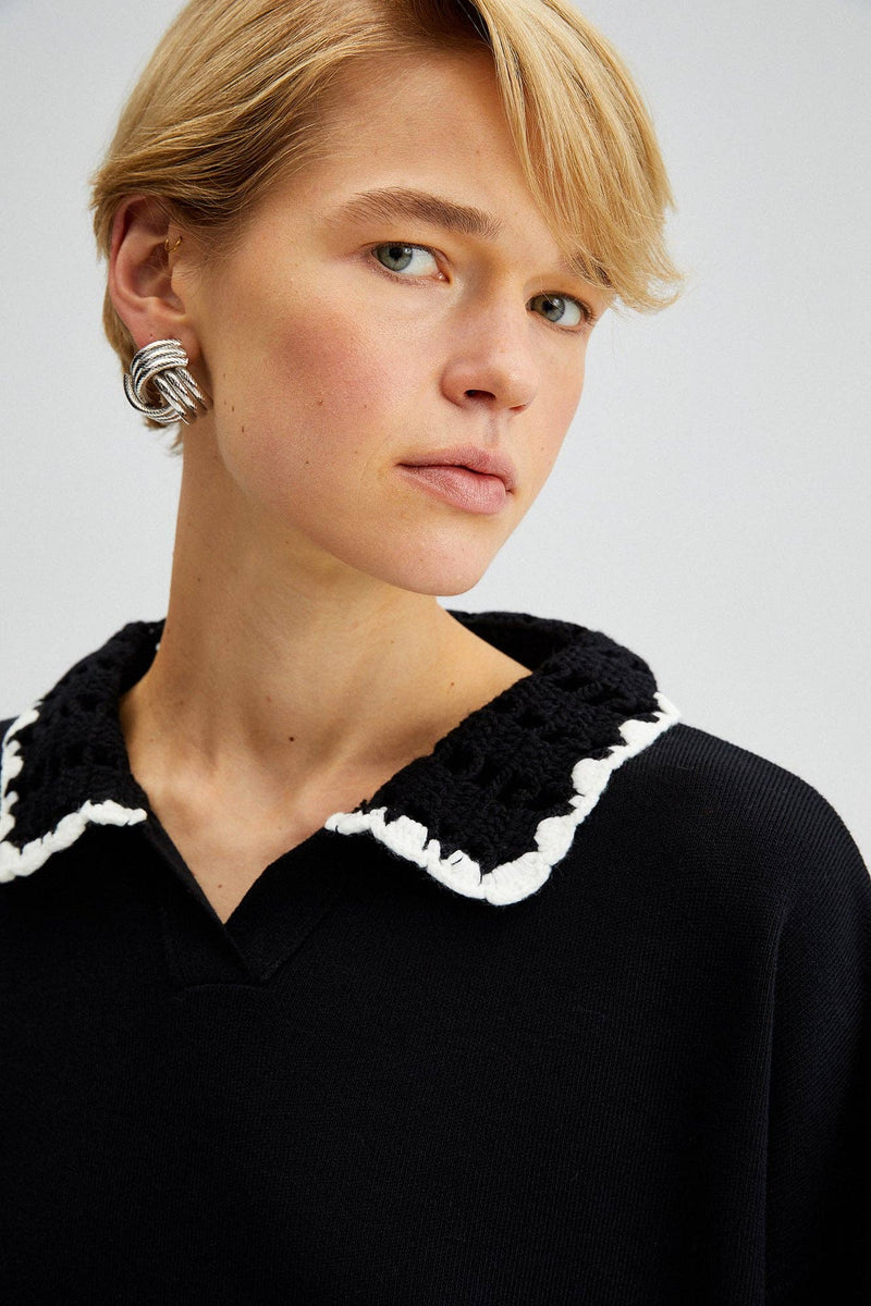 Lindsey Crocheted Collar Sweater