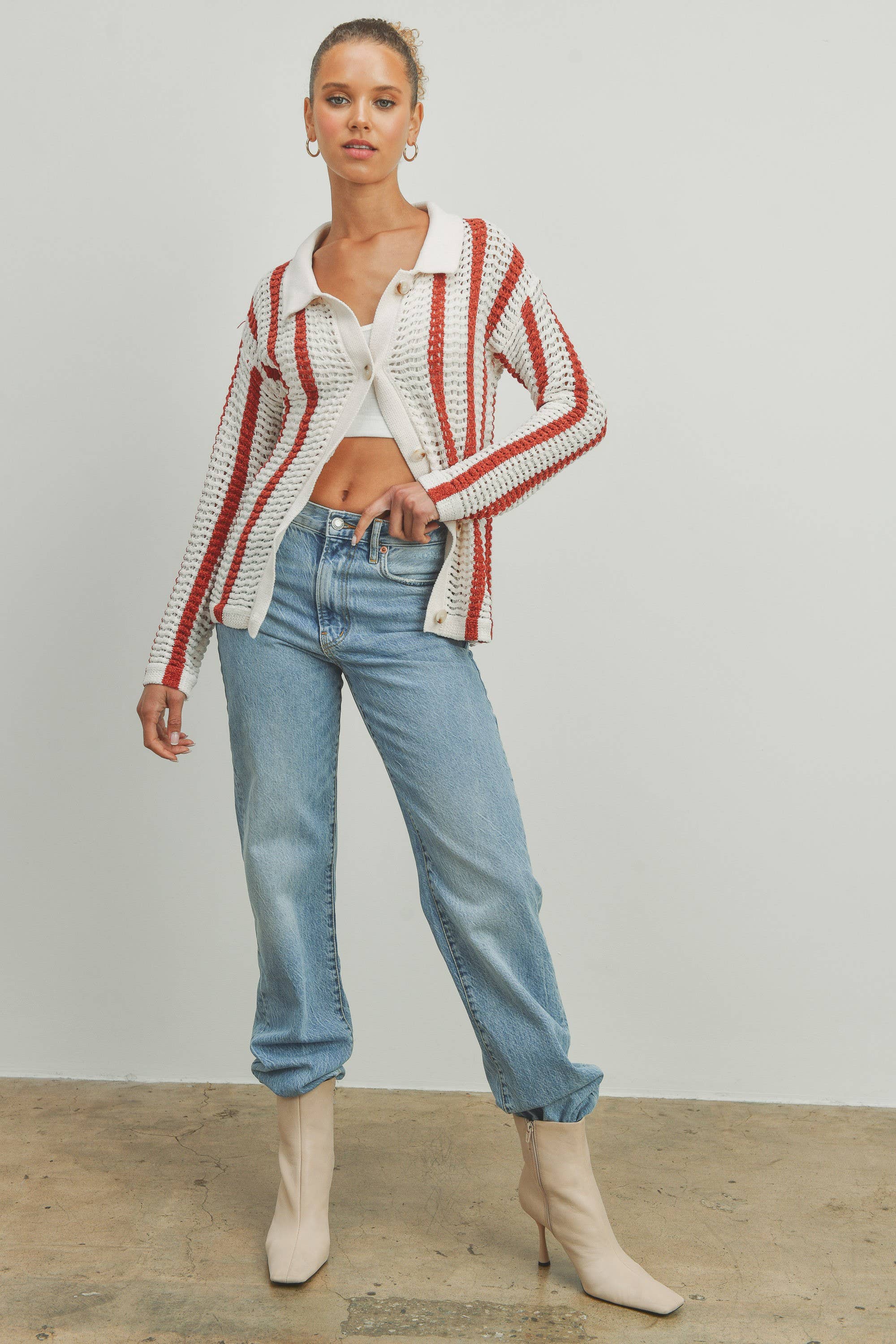 Red Stripe Chenille Cardigan