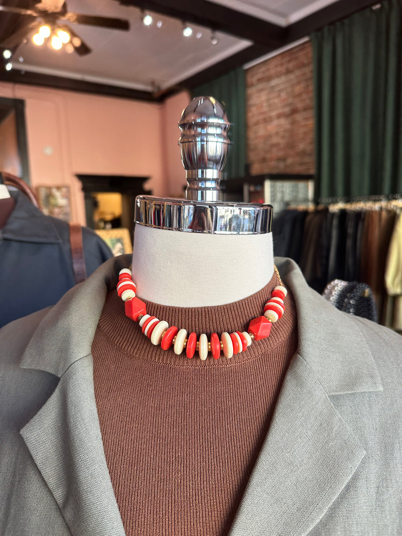 Vintage Necklace/ Red & Cream