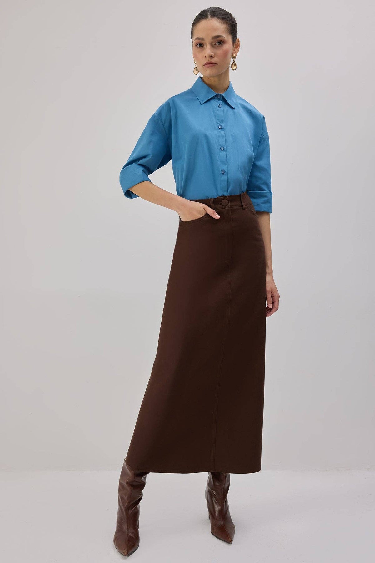 Aniko Cotton Pencil Skirt / Walnut