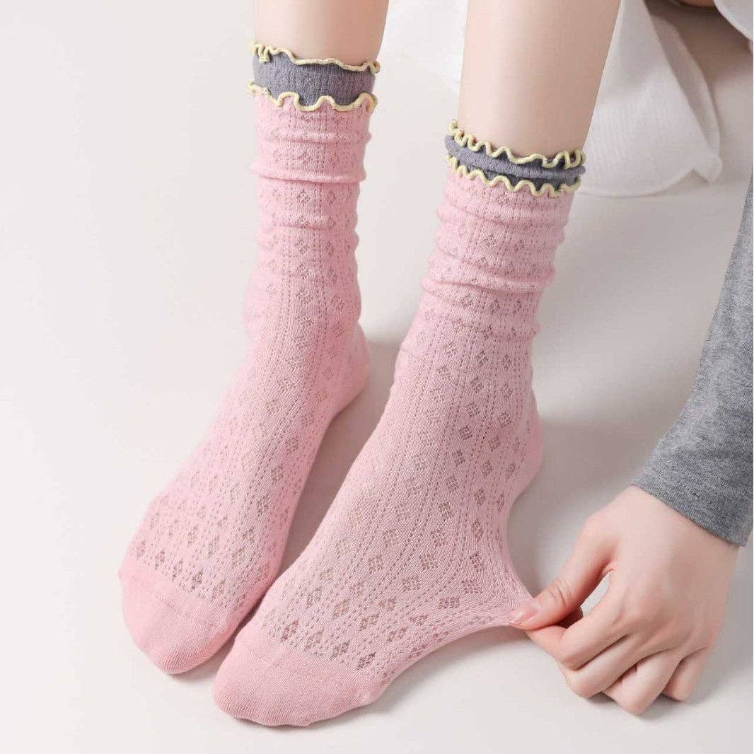 Wendy Ruffled Ribbed Cotton Blend Sock / Various Colors