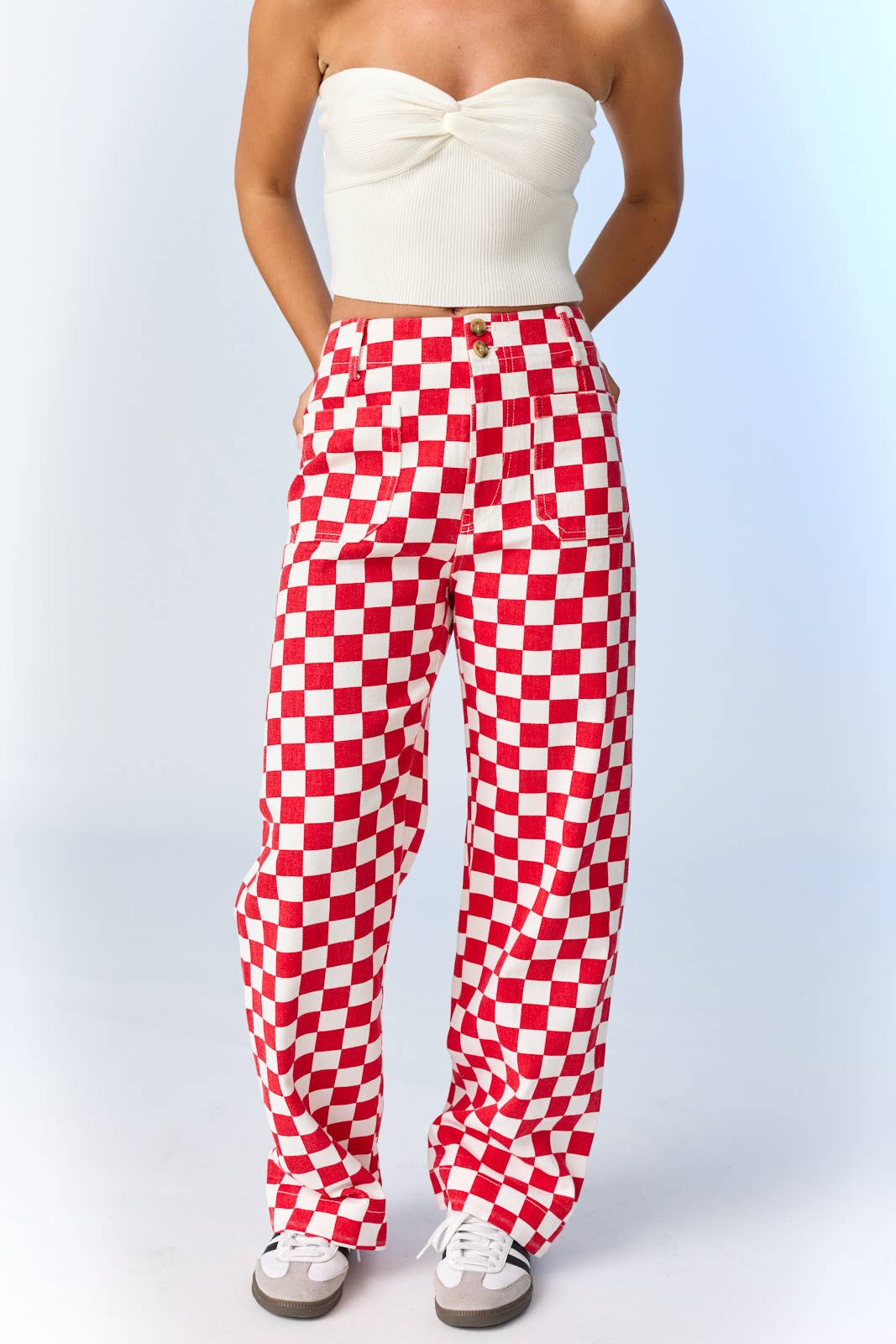 Becky Checkered Pants in Red