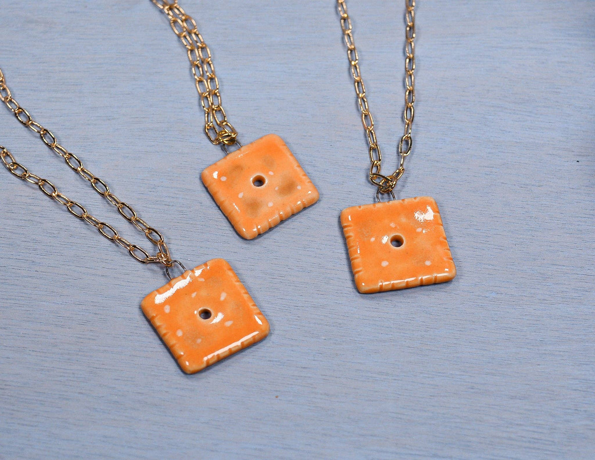Cheese Cracker Ceramic Charm Pendant Necklace
