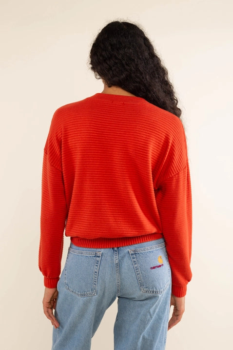 Jos Heavy Rib Cardigan in Tomato