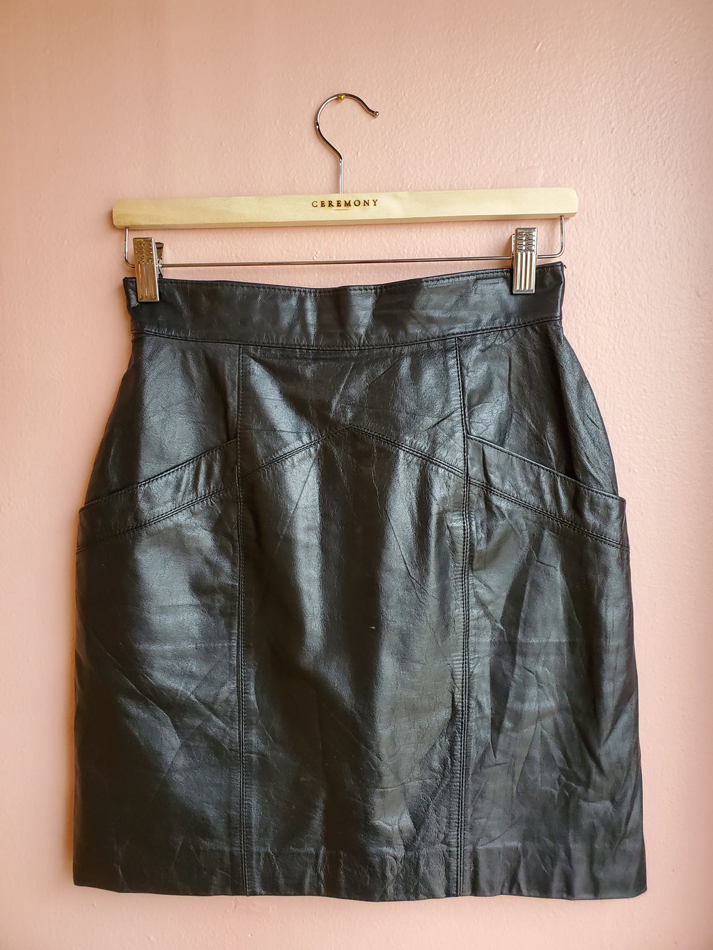 Toffs Black Leather Skirt / Size 6