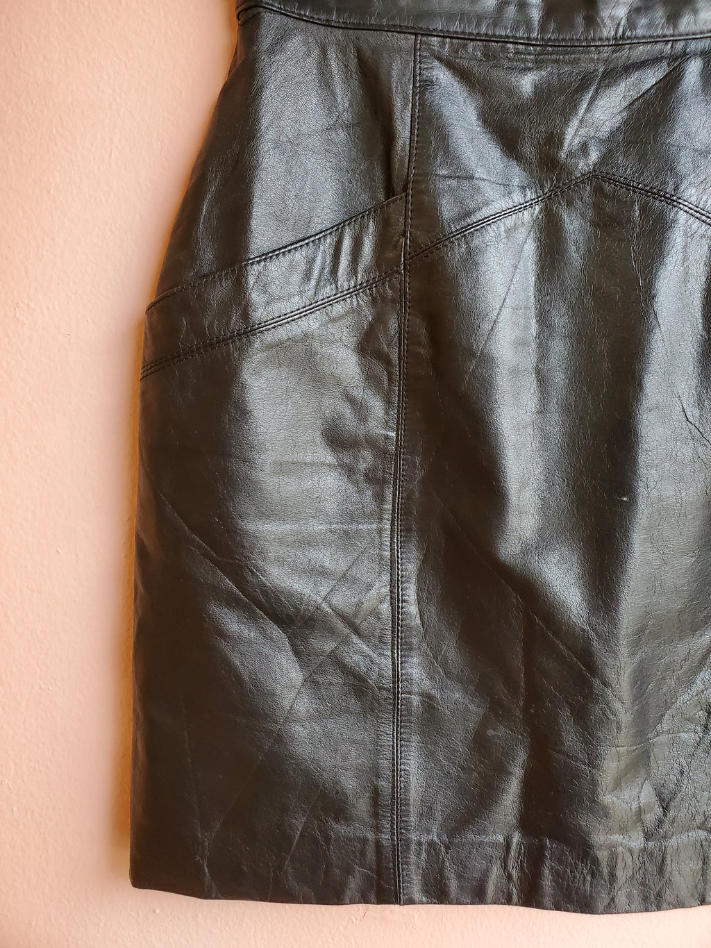 Toffs Black Leather Skirt / Size 6