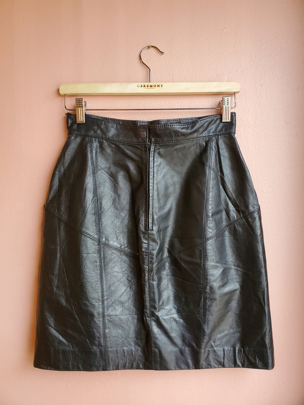 Toffs Black Leather Skirt / Size 6