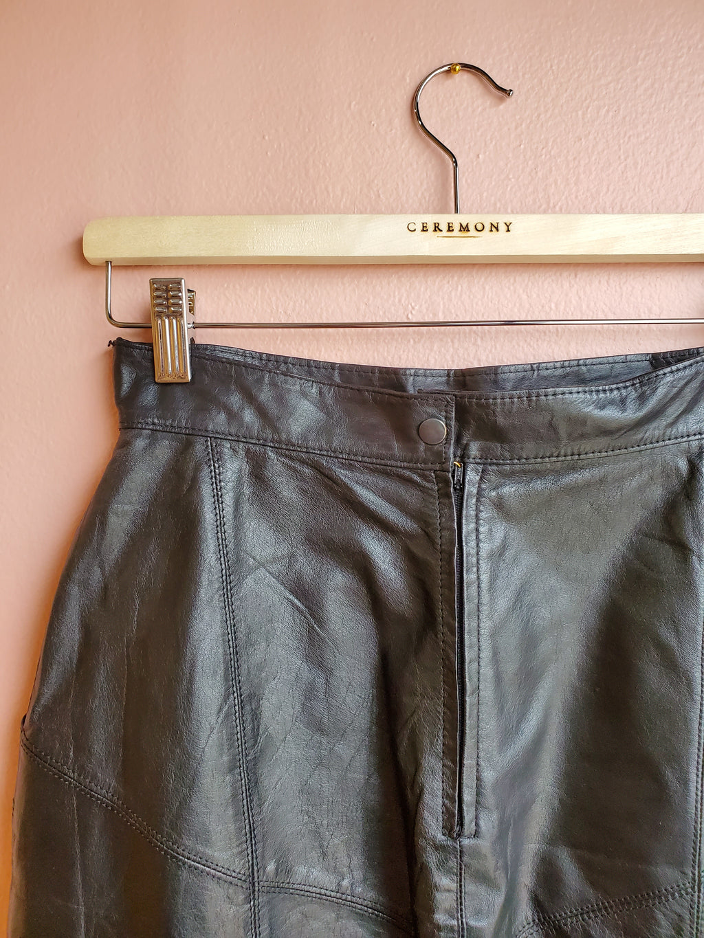 Toffs Black Leather Skirt / Size 6