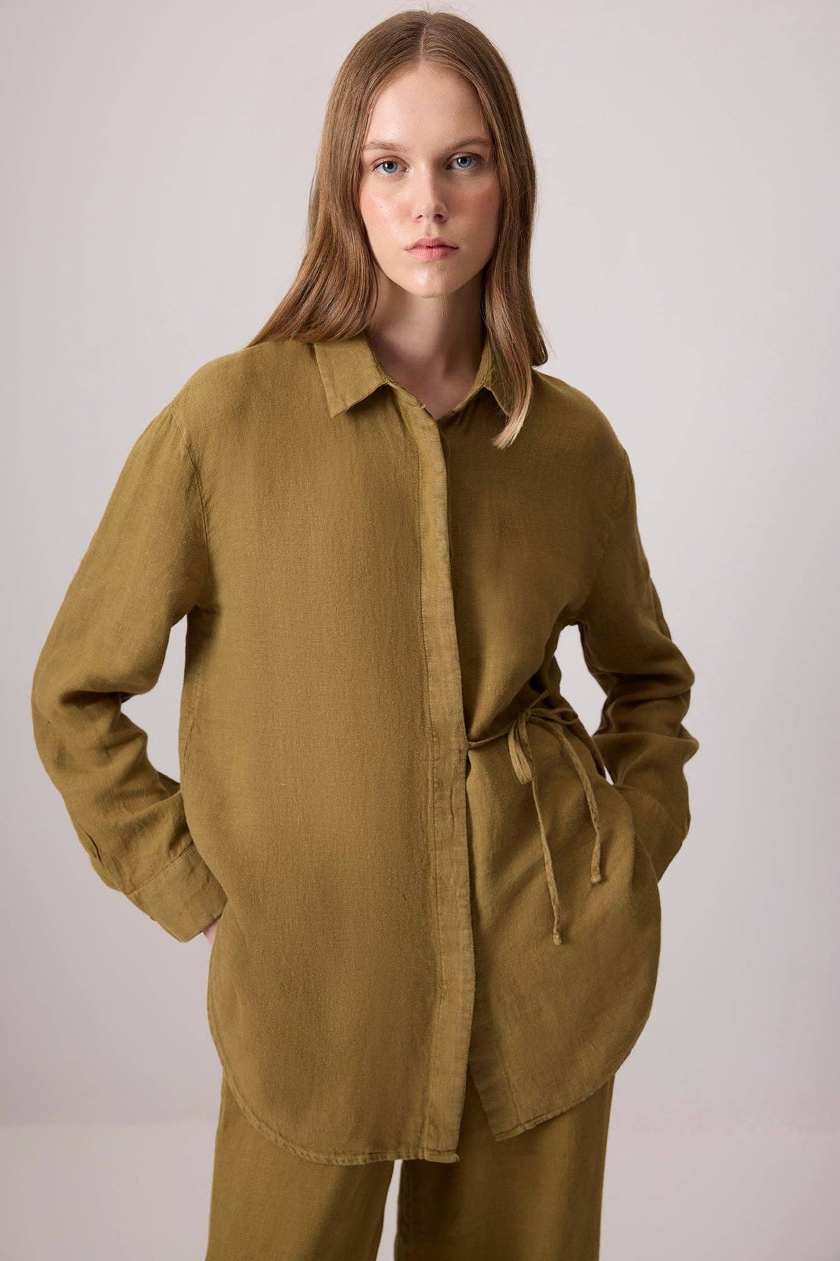 Linen Tie-Waist Shirt / Pond