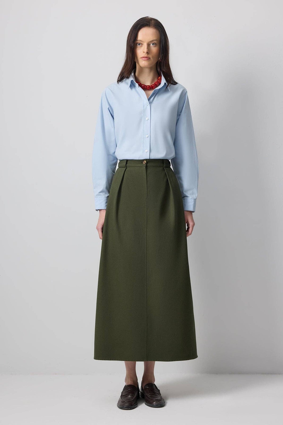 Nino A-Line Cotton Skirt / Olive