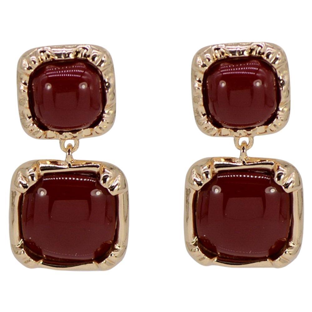 Square Gem Earrings / Burgundy