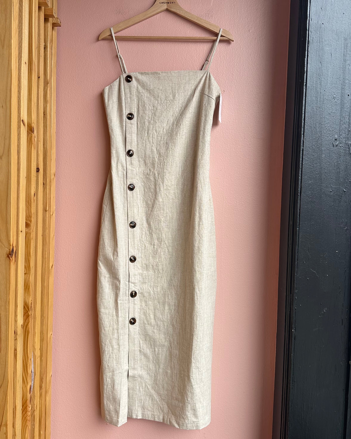 Stasia Linen Button-Down Dress / Cream