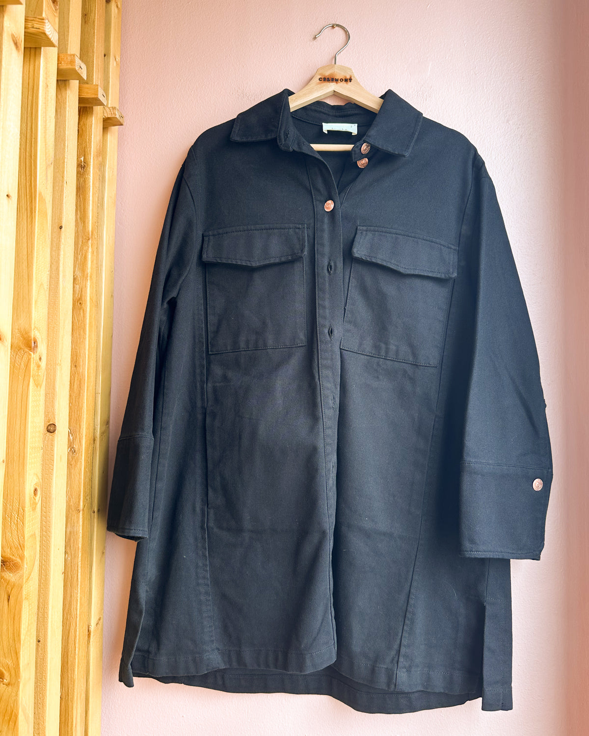 Macrame Detailed Denim Jacket in Black