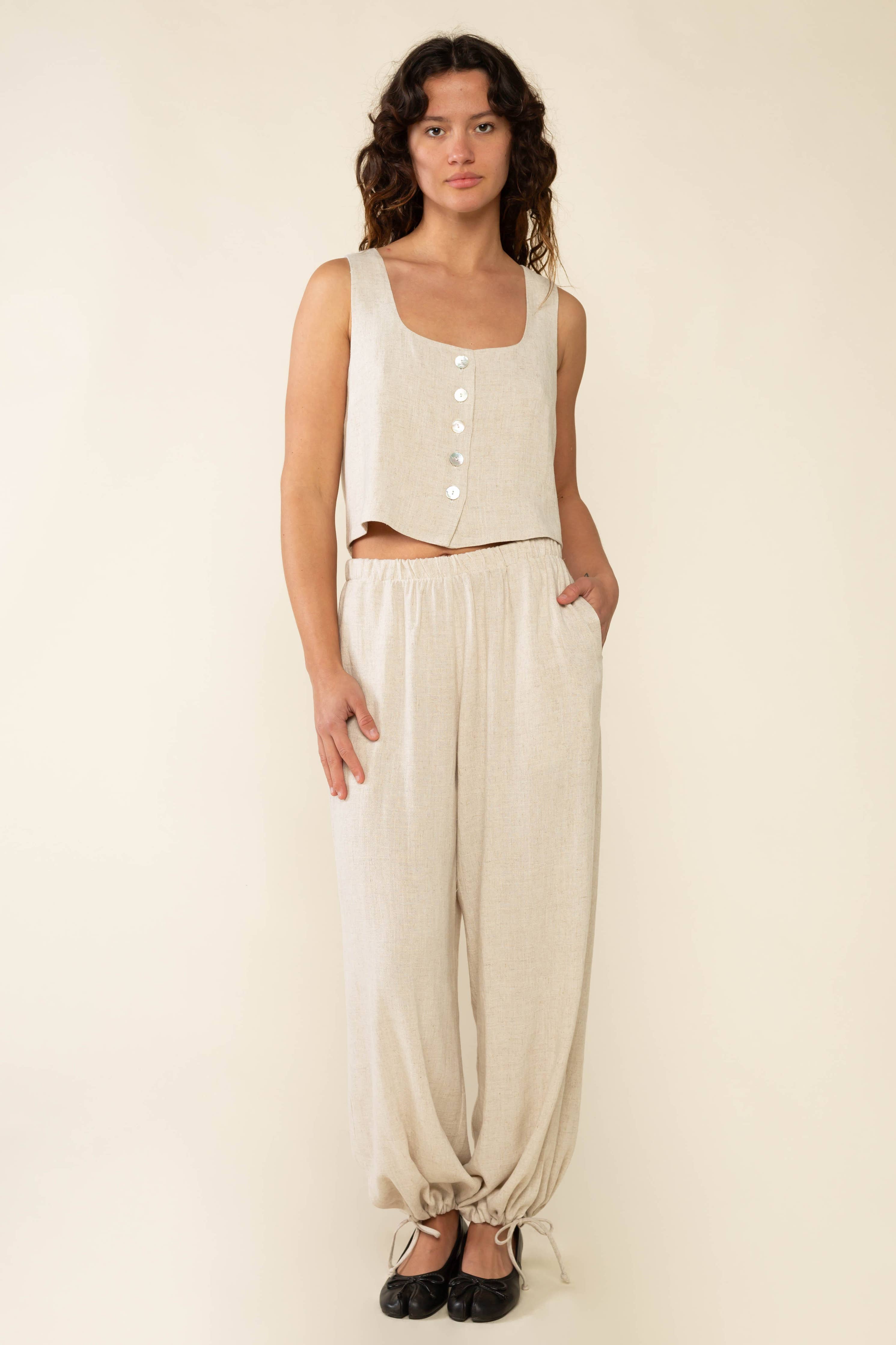 Linen Pant with Drawstring Hem