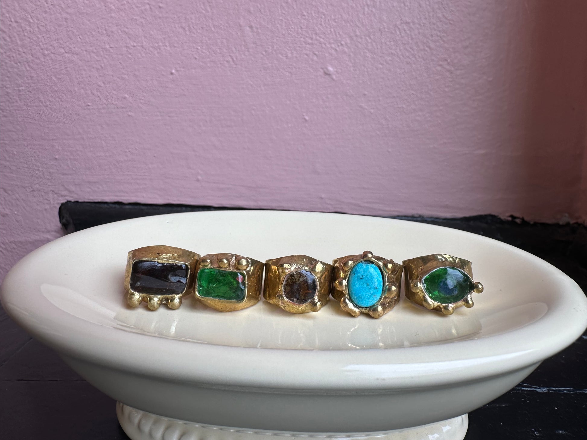 Brass/Green Glass Ring