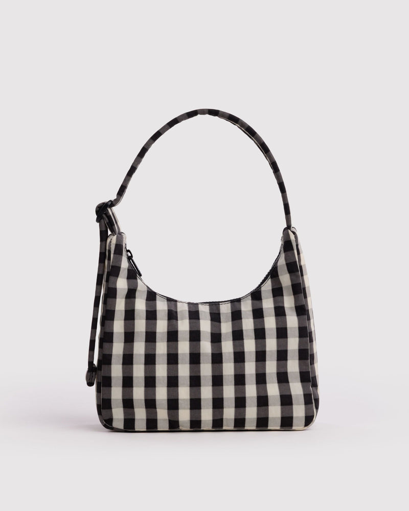 Mini Nylon Shoulder Bag - Black and Cream Gingham