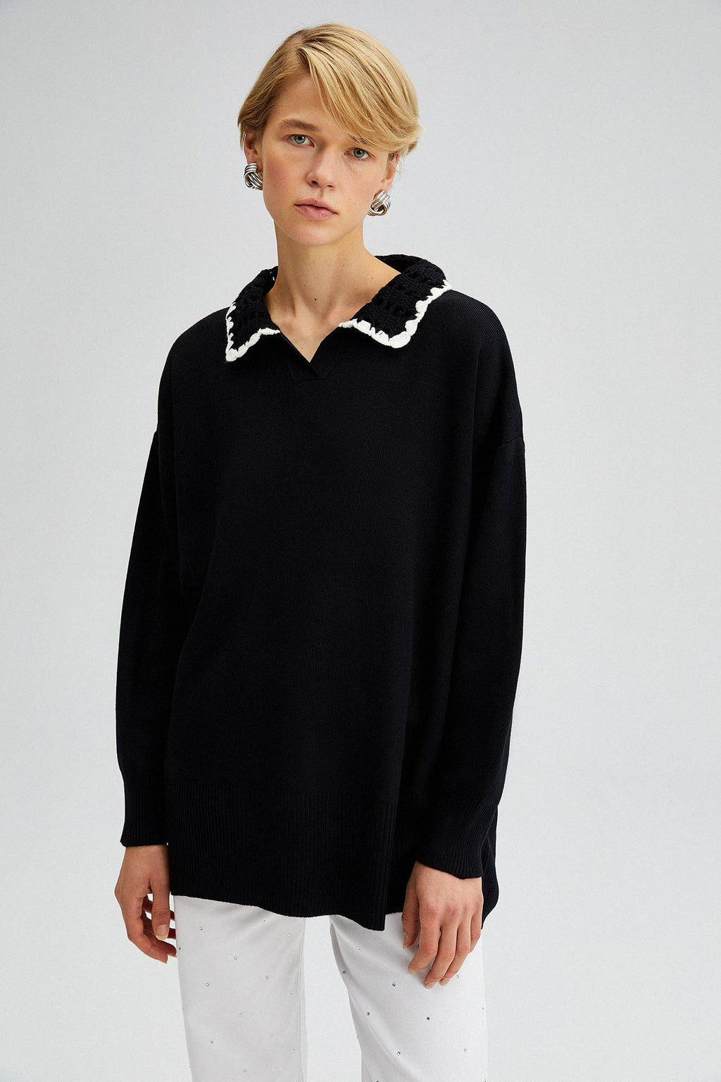 Lindsey Crocheted Collar Sweater