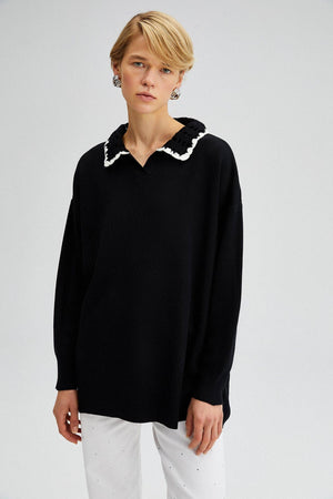 Lindsey Crocheted Collar Sweater