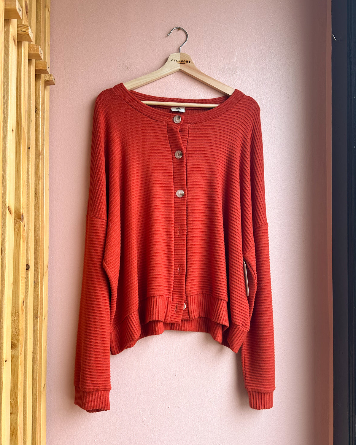 Jos Heavy Rib Cardigan in Tomato