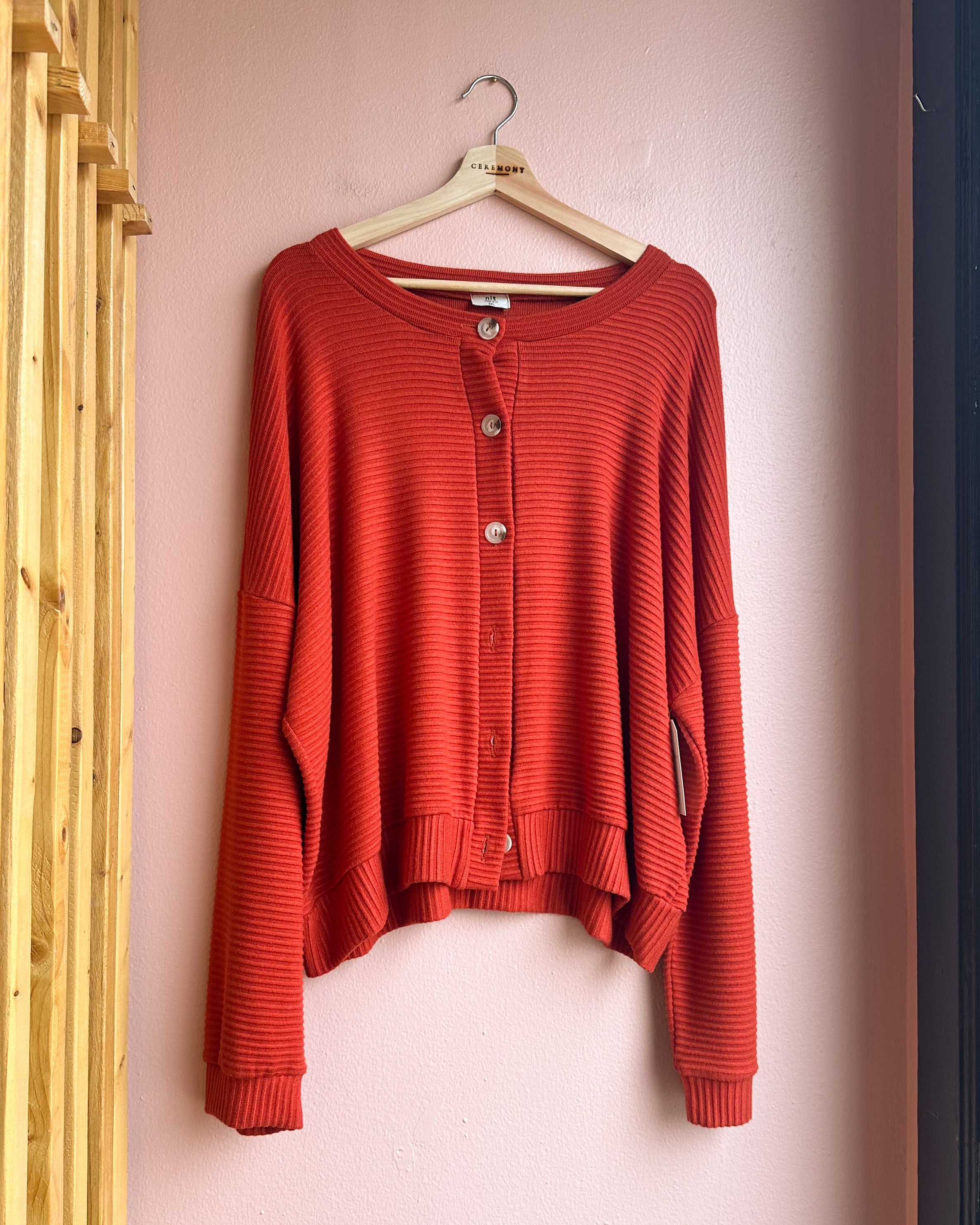 Jos Heavy Rib Cardigan in Tomato