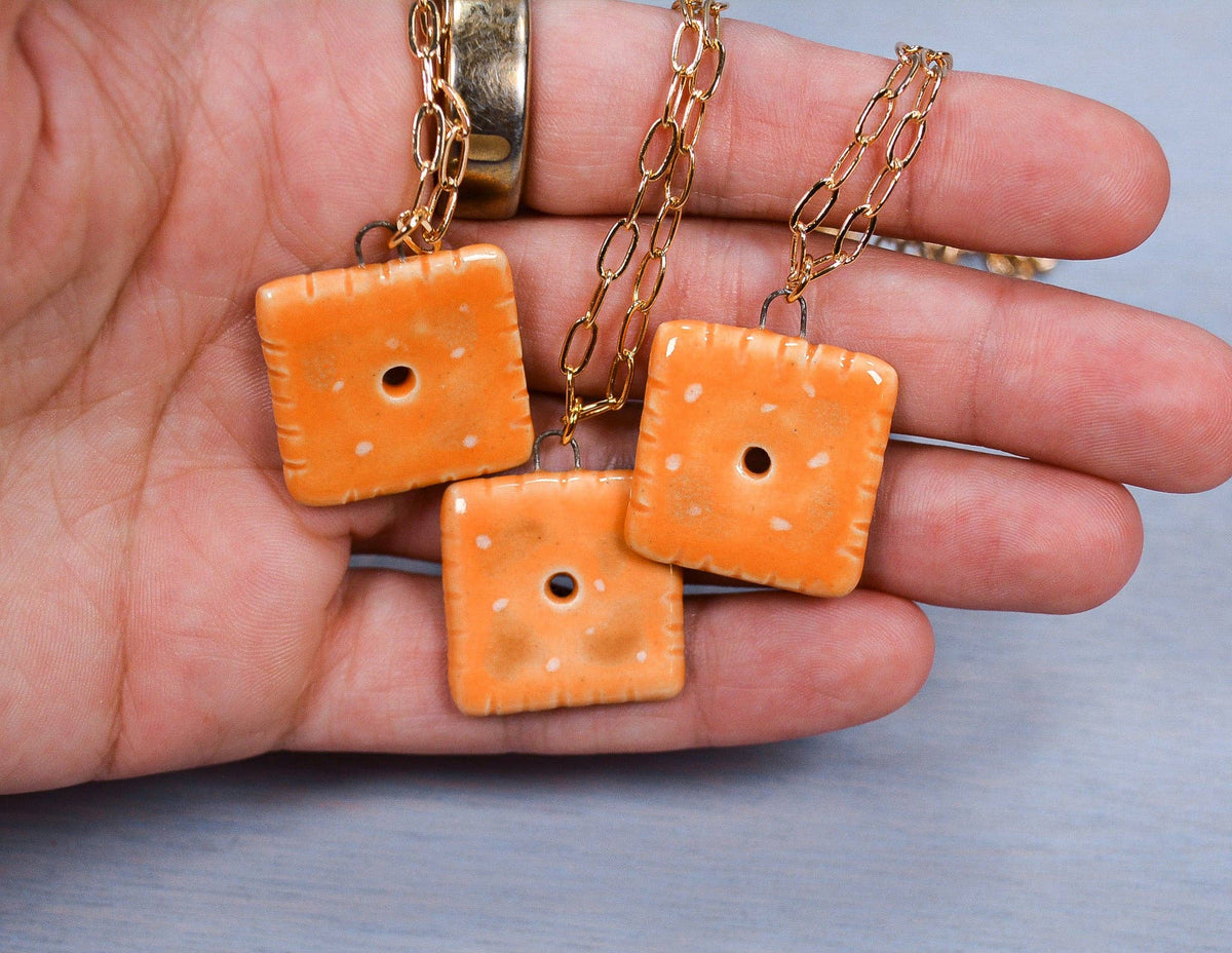 Cheese Cracker Ceramic Charm Pendant Necklace