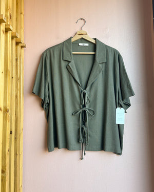 Nico Linen Short Sleeve Tie Blouse