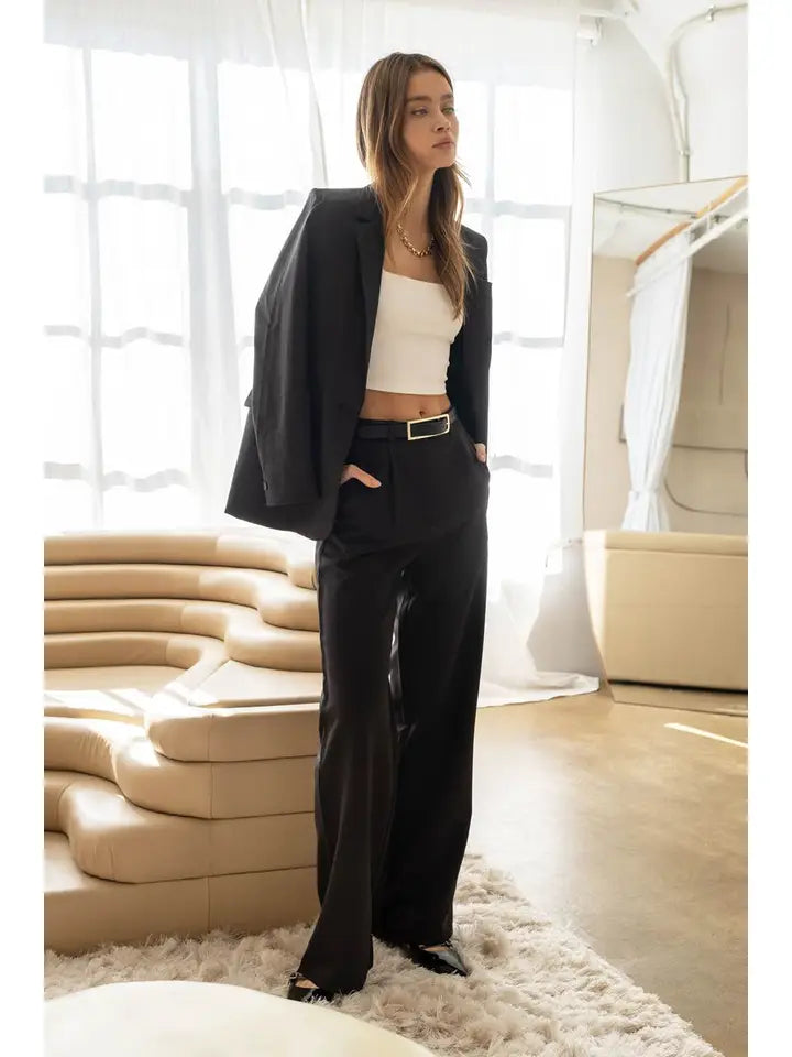 Kristina High Waist Wide Leg Trousers in Black