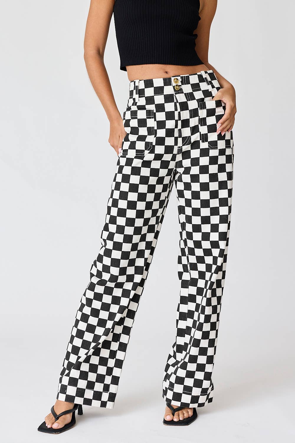 Becky Checkered Pants in Black