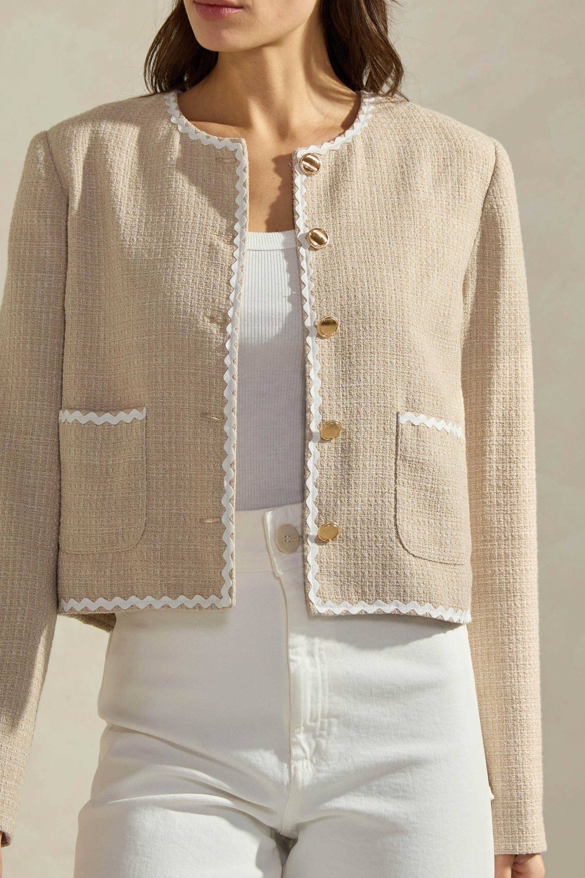 Contrast Trim Tweed Jacket