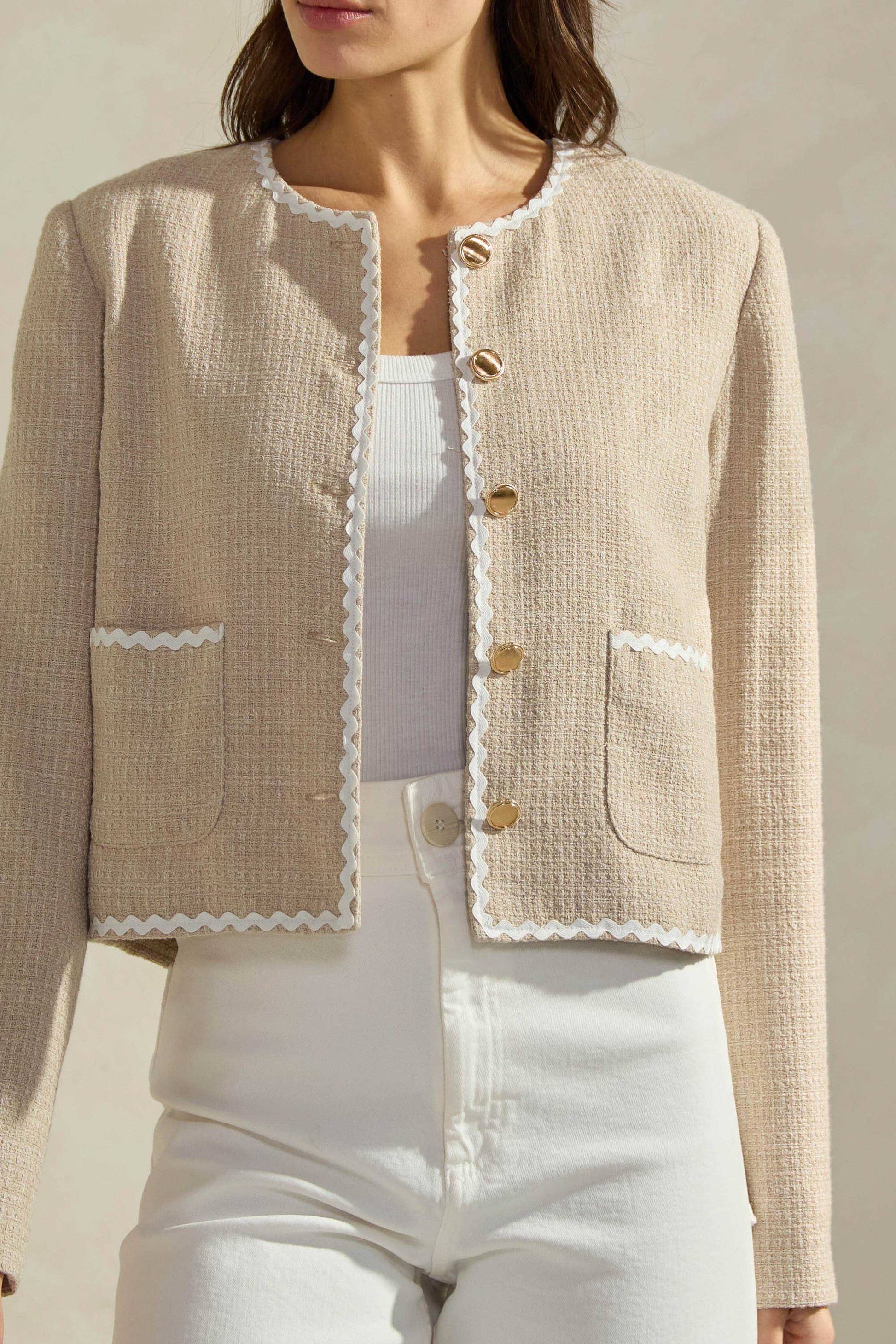 Contrast Trim Tweed Jacket